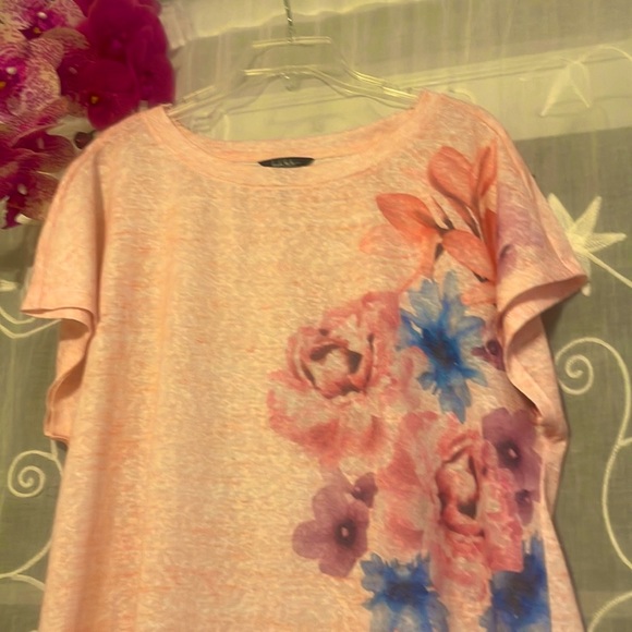 🌺NWOT-Nicole Miller-summer top, size XL, pink with pretty flowers front … - Picture 2 of 6